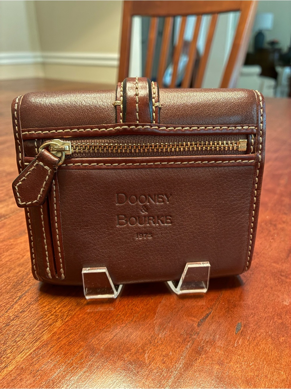 Dooney & Bourke Brown Leather Compact Wallet with Brass Ring - Picture 2 of 13